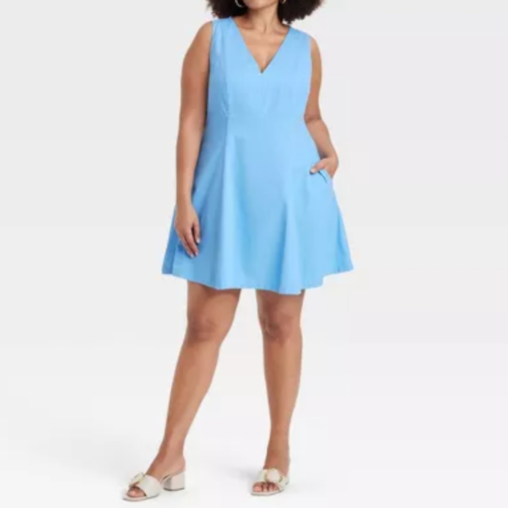 Women's Fit & Flare Mini Dress A New Day Size 14 NWT Blue